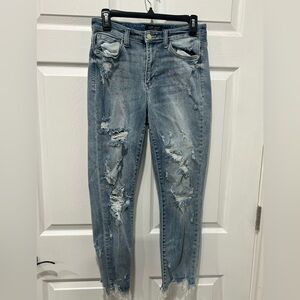 Judy Blue Jeans‎ Womens 5/27 Boyfriend Fit Blue Distressed Paint Splatter Denim